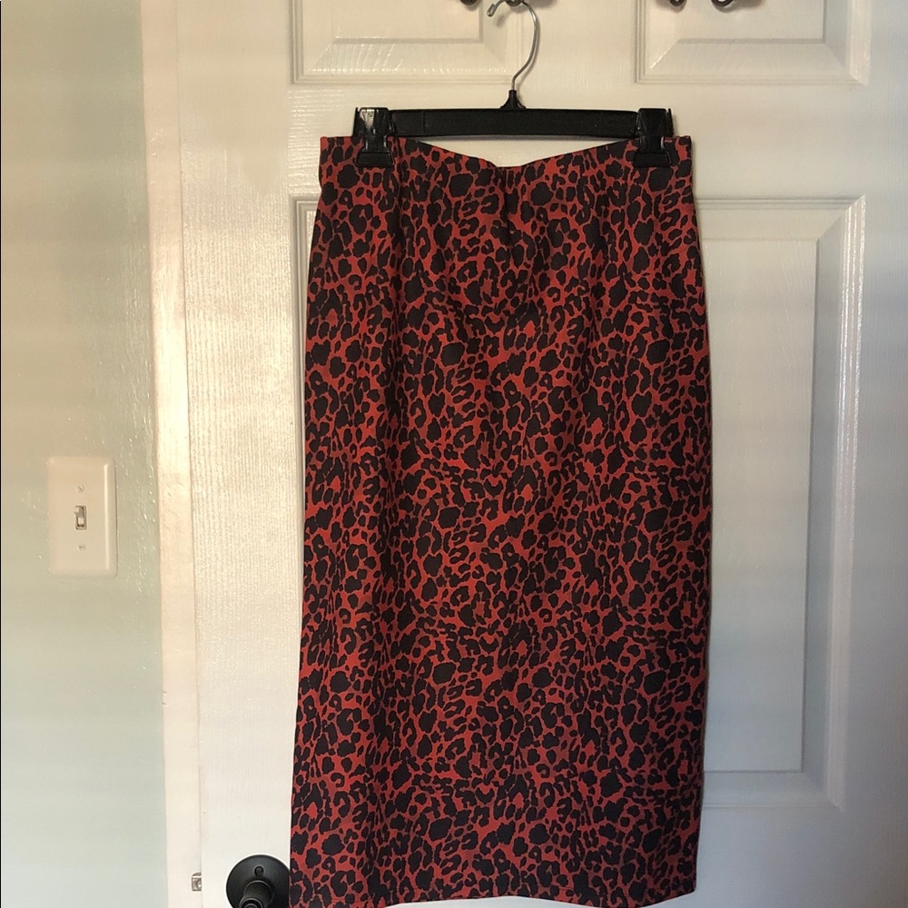 Zara Red and Black Leopard Print Pencil Skirt